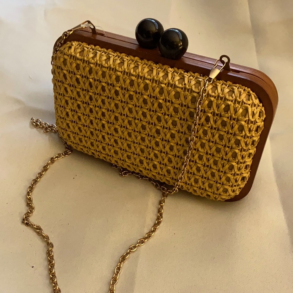 Basket weave clutch with strap